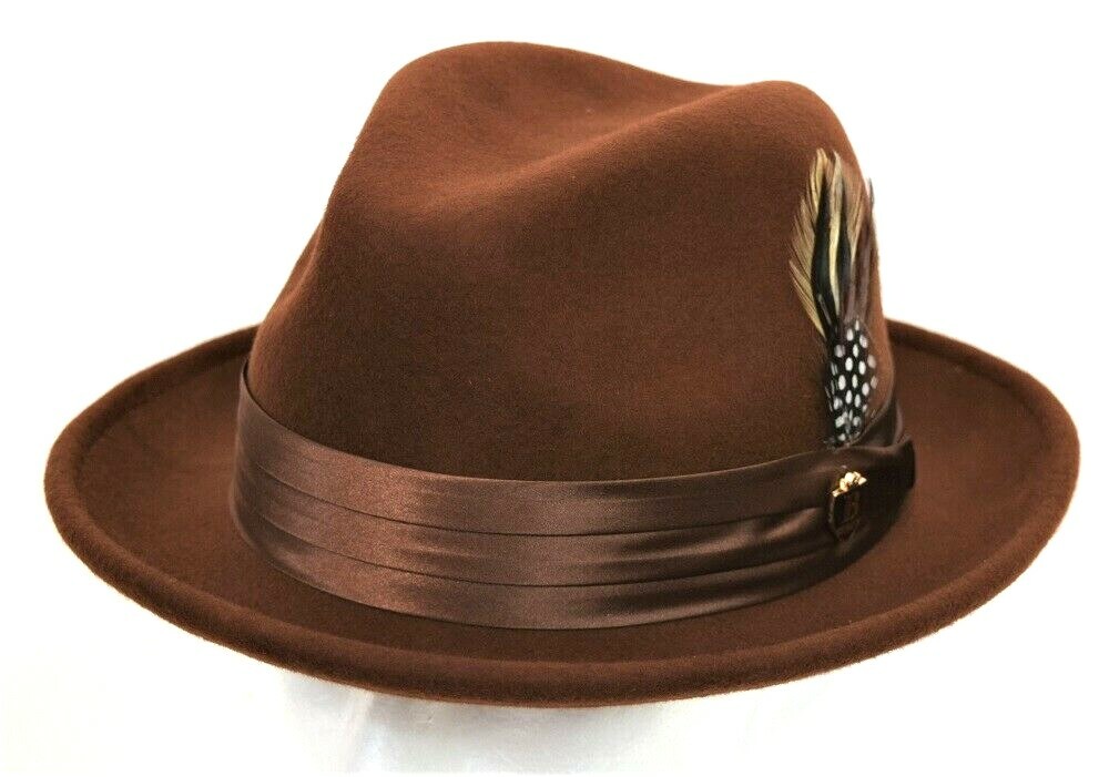 Men's Fedora Dress Hat Brandy Brown UN-114 100% Australian Wool Size S, M, L, XL Men's Fedora Dress Hat Brandy Brown UN-114 100% Australian Wool Size S, M, L, XL