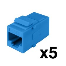 Construct Pro Cat6 Keystone Pass-Through Coupler Jack Inserts Blue, 5-Pack 