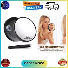 10X Magnifying Mirror, Small Magnifying Mirror with Suction Cup and Tweezers, as