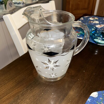 Vtg MCM Atomic Frosted Glass Pitcher