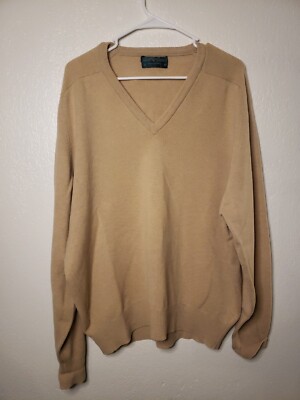 Alan Paine Luxury Knitwear Lambswool V-Neck Pullover UK Size 46 Beige 