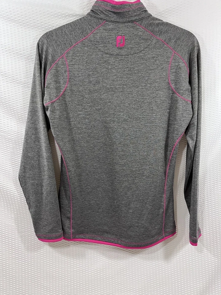 Pullover Footjoy Mujer 1/2 Cremallera Pequeño Gris Rosa Golf Logo Manga Larga Foto 4 de 4