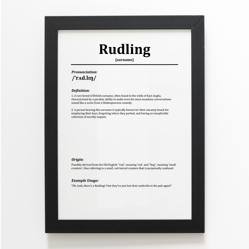 A4 PRINT Rudling Funny Humorous Family Surname Definition