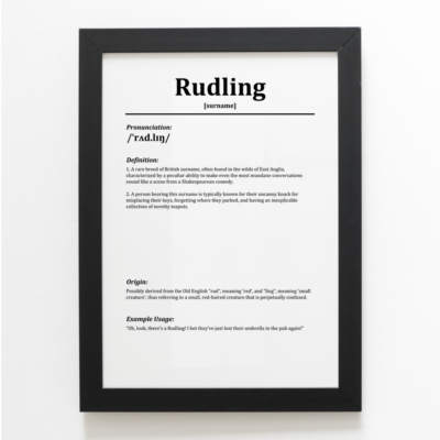 A4 PRINT Rudling Funny Humorous Family Surname Definition