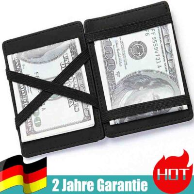 Magische Brieftasche Slim Geldbörse Portemonnaie Etui m. Münzfach Leder Schwarz