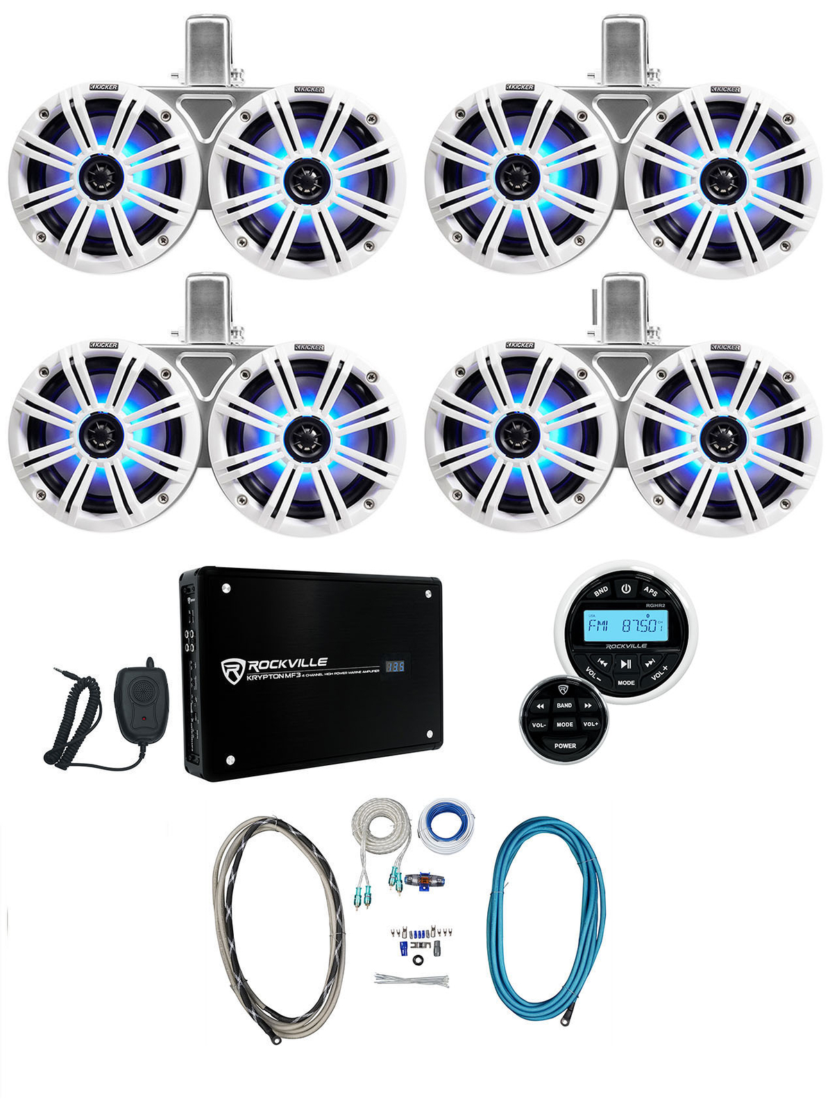 4 Светодиодные колонки KICKER 45KMTDC65W Dual 65 Marine Wakeboard Tower со светодиодной подсветкой Ресивер Усилитель 262290₽