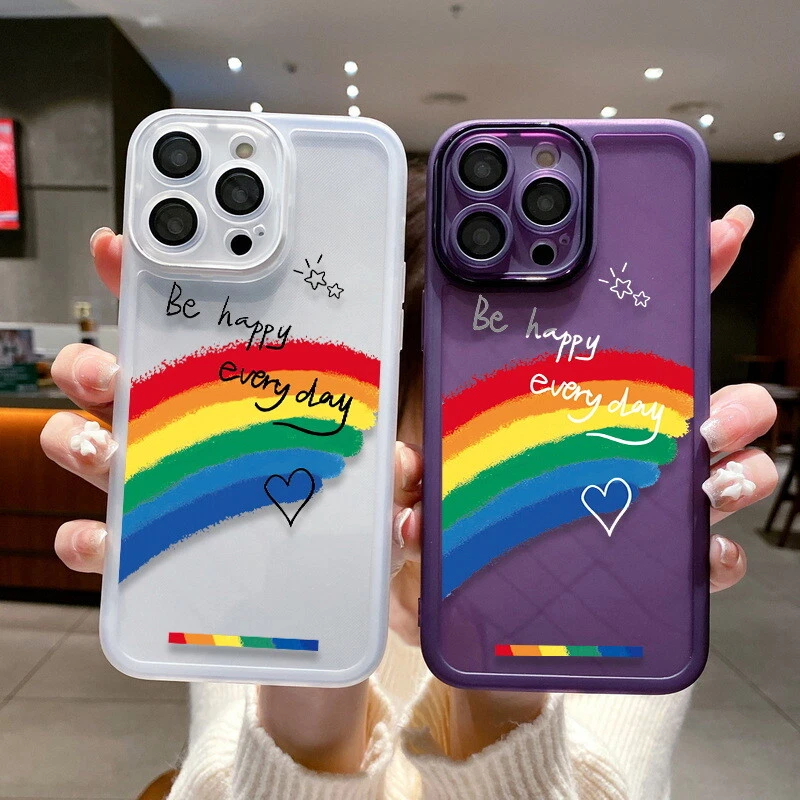 For iPhone 15 Pro Max 14 13 12 11 Rainbow TPU Clear Soft Lens Film Case Cover - Image 4 of 4