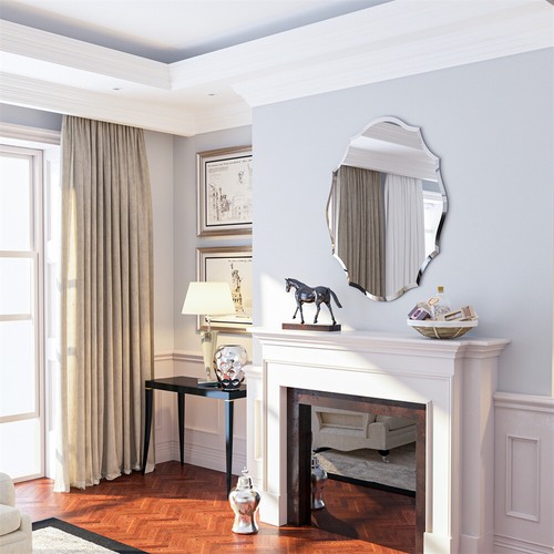 Scalloped Edged Oval Wall Mirror Frameless Wide Beveled Statement Accent Decor - Picture 8 of 16
