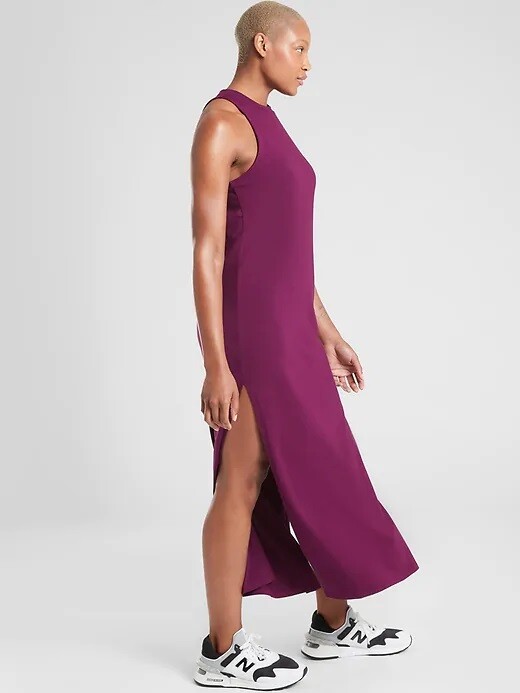 athleta maxi dress Destination Dress, NWT, Large, Velvet Plum while rib texture enhances mobility FAVE Athleta Women's Signature Rib Maxi