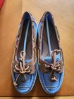Women’s Coach Richelle Blue Striped Fabric & Brown Leather Boat Shoes Size 5 — photo 1