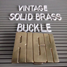 Vintage 70's Belt Buckle Custom Out Name RICH Solid Brass Taiwan ROC 4173 Retro