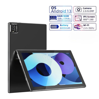 Neuestes Android 13 Tablet mit 10 Zoll 12GB/128GB (1TB) WLAN Dual Kamera Bluetooth