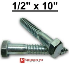  Choose Qty 1/2" x 10" Zinc Plated Hex Head Lag Bolt Screws A307
