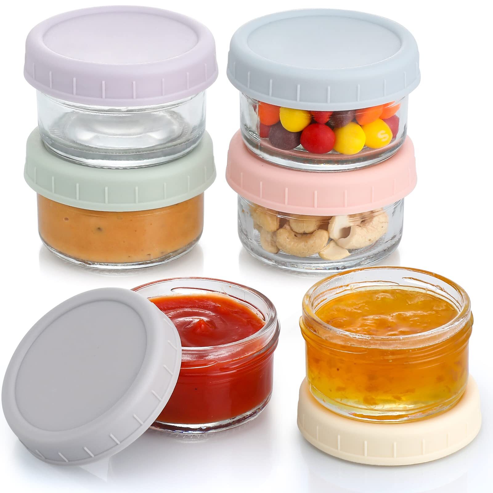VITEVER 6-Pack 2.7 oz Glass Salad Dressing Containers with Lids To Go