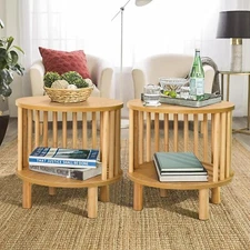 Set of 2 Night Stand Bedside End Table Organizer Bamboo Storage for Bedroom