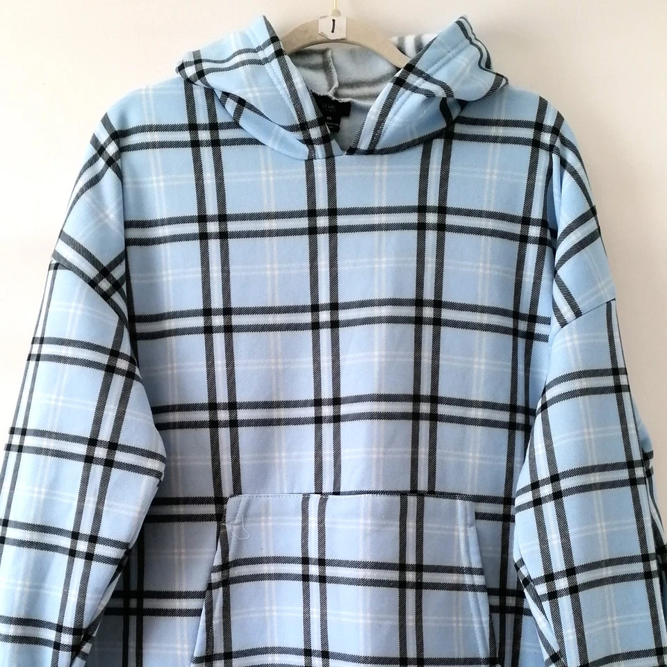 Sudadera con capucha True By Rue21 para mujer azul y negra manga larga a cuadros talla única Foto 2 de 4