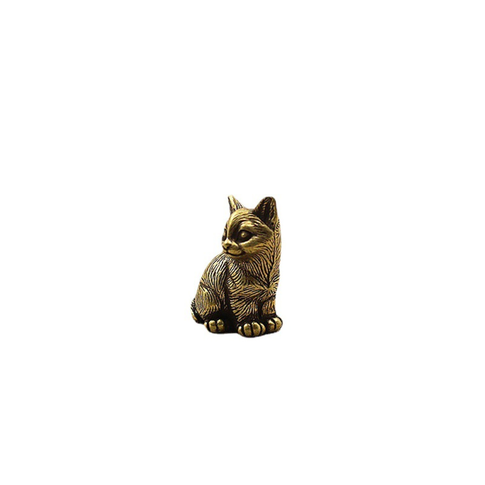 Brass Cast Animal Figurine Cute Cat Statue Retro Ornament Crafts Collection
