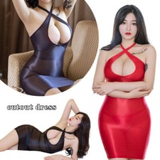 See Through Shiny Silk Bodycon Dress Glossy Smooth Tight Bandage Pencil Dresses