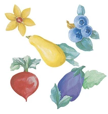 Summer Garden Blueberries Beets Pears Eggplants Flowers 25 Wallies Cutouts Decal