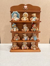 12 Cherished Teddies Monthly Figurines Wooden Display Shelf w/boxes Please Read