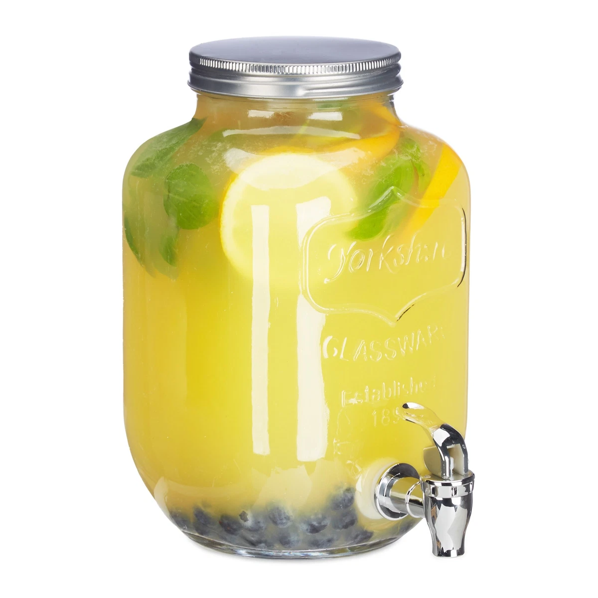 Navaris Glas Getränkespender 5 Liter – Mit Zapfhahn, Ständer & Deckel – Transparent