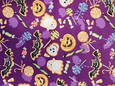 Halloween Cookie Treats On Purple Cotton Fabric By The Yard