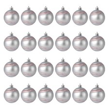 24PCS Baseball Christmas Ball Ornaments Set, Glitter Sports Theme Hanging Decor