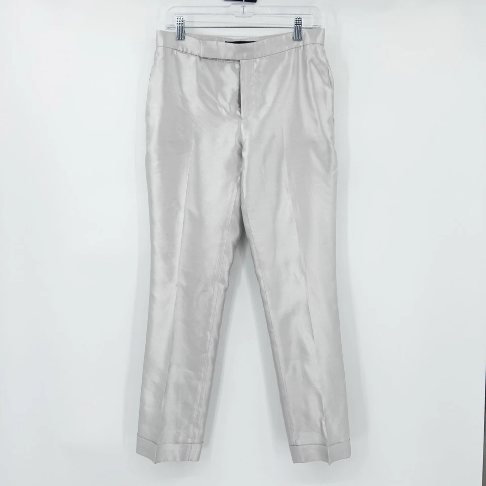 Pantalón Ralph Lauren Etiqueta Negra 100% Seda Pierna Recta Plateado Mujer 6 Foto 4 de 4