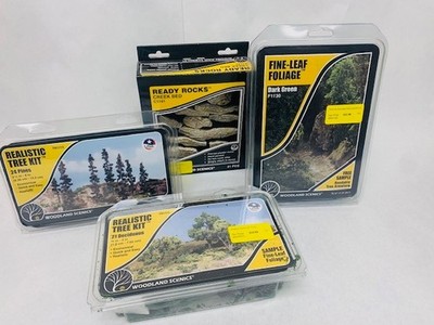 Woodland Scenics Scenery LOT (4) Ready Rocks, Realistic Trees, Fine Leaf Foliage