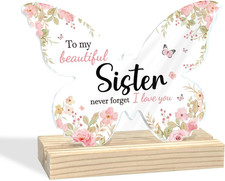 Unique Sister Gifts for Women Birthday - Pink Butterfly Acrylic Plaque Home Deco