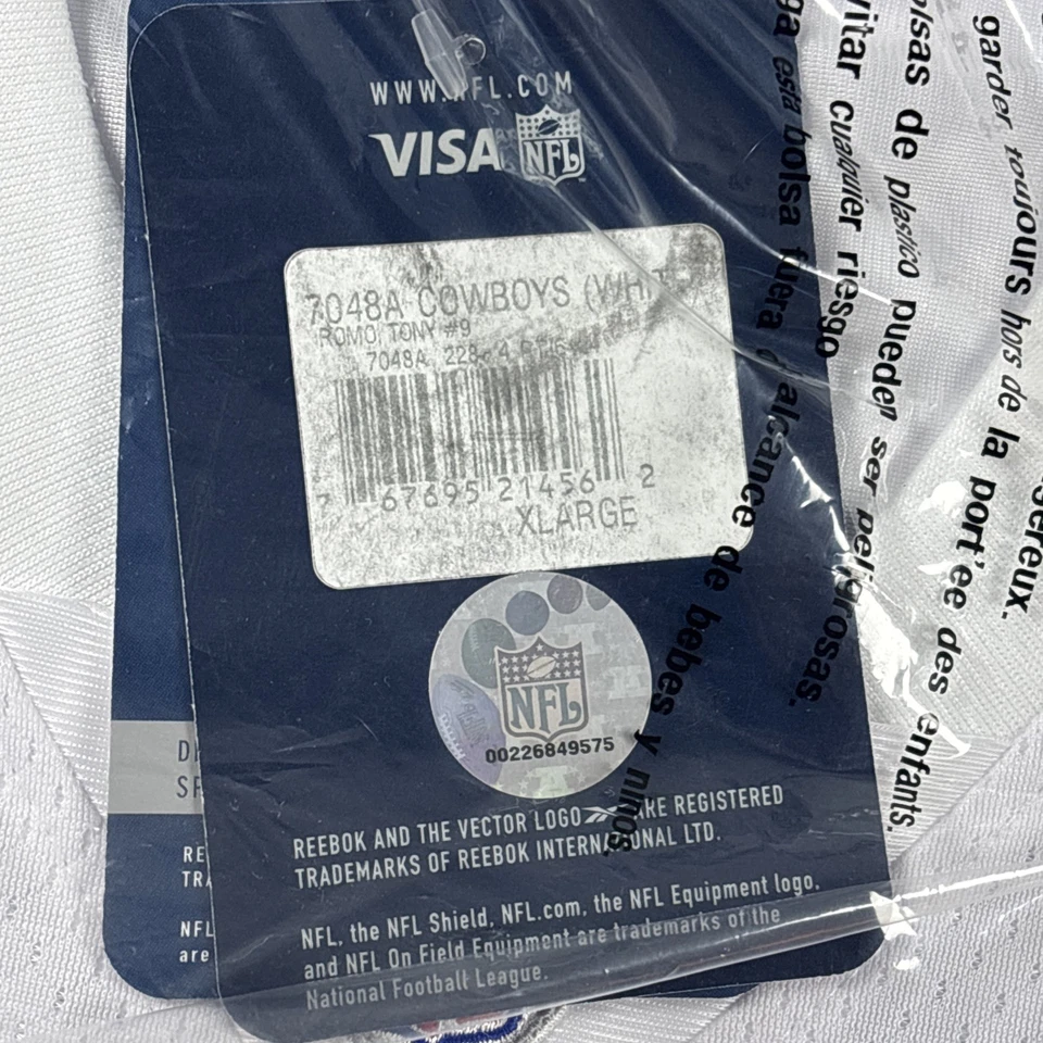 Auténtico equipo Reebok NFL de colección, Tony Romo #9 Dallas Cowboys, XL Foto 3 de 4