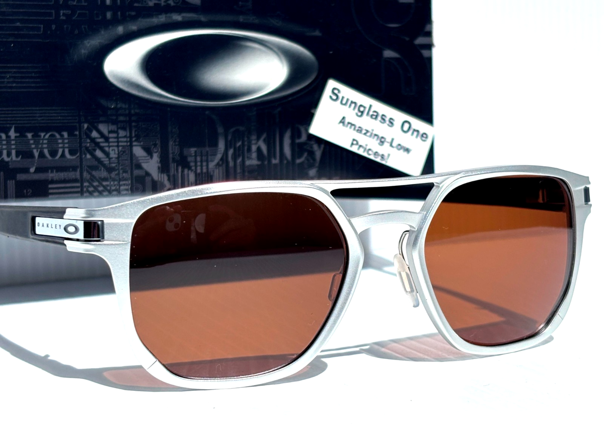 NEW Oakley LATCH ALPHA Silver POLARIZED Galaxy Brown Lens Sunglass