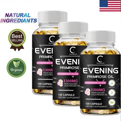 3x Evening Primrose Oil Capsules 1300MG &GLA -Anti-Aging,Whitening 120Caps