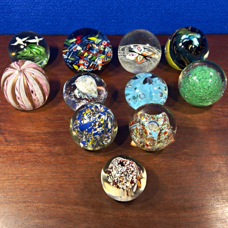 Lot 11 Vintage Art Glass Paperweights Joe St Clair Murano Style Millefiori
