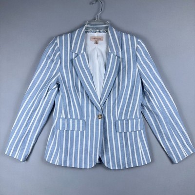 Philosophy Stripe Blazer Coat Womens Size Small Petite Long Sleeves Blue White
