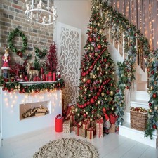 Christmas Backdrop Fireplace Background Tree Holiday Decoration Studio 10x10ft