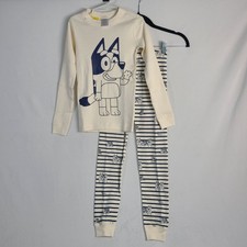 NWT Hanna Andersson Bluey Organic Cotton Kid Pajama Set Navy Cream Stripe Sz 6-7