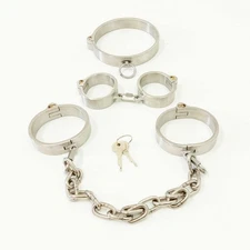 Stainless Steel Heavy Handcuff Ankle Slave Collar Cuffs SM Bondage for Women Men
