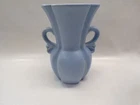 VTG Haeger Pottery Double Handle Urn Trophy Vase Light Blue Glaze 9" Tall