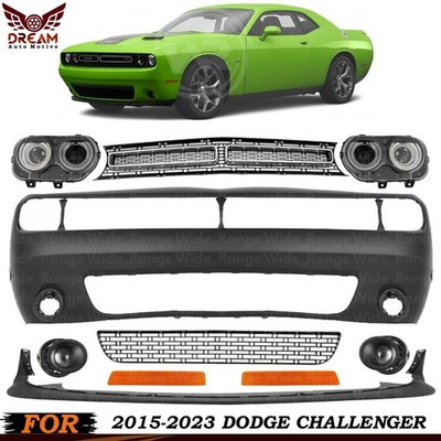 Front Bumper Cover Fascia Paintable & Grille Kit For 2015-2023 Dodge Challenger