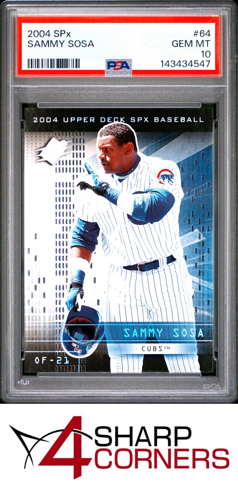 2004 SPx #64 SAMMY SOSA CUBS POP 1 PSA 10 view 1