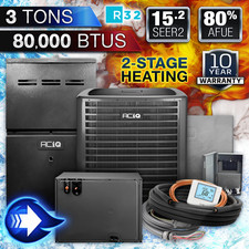 ACiQ 3 Ton Central AC & 80% 80K BTU 2 Stage Gas Furnace Horizontal System, R32