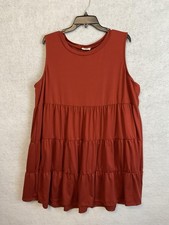 VTG Entro Dress Womens 2X Rust Orange Sleeveless Tiered Trapeze Swing Tank Boho