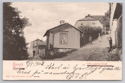 Finnland Porvoo Borga Altstadt Straßenszene 1903 Erik Soderstrom Postkarte gebraucht