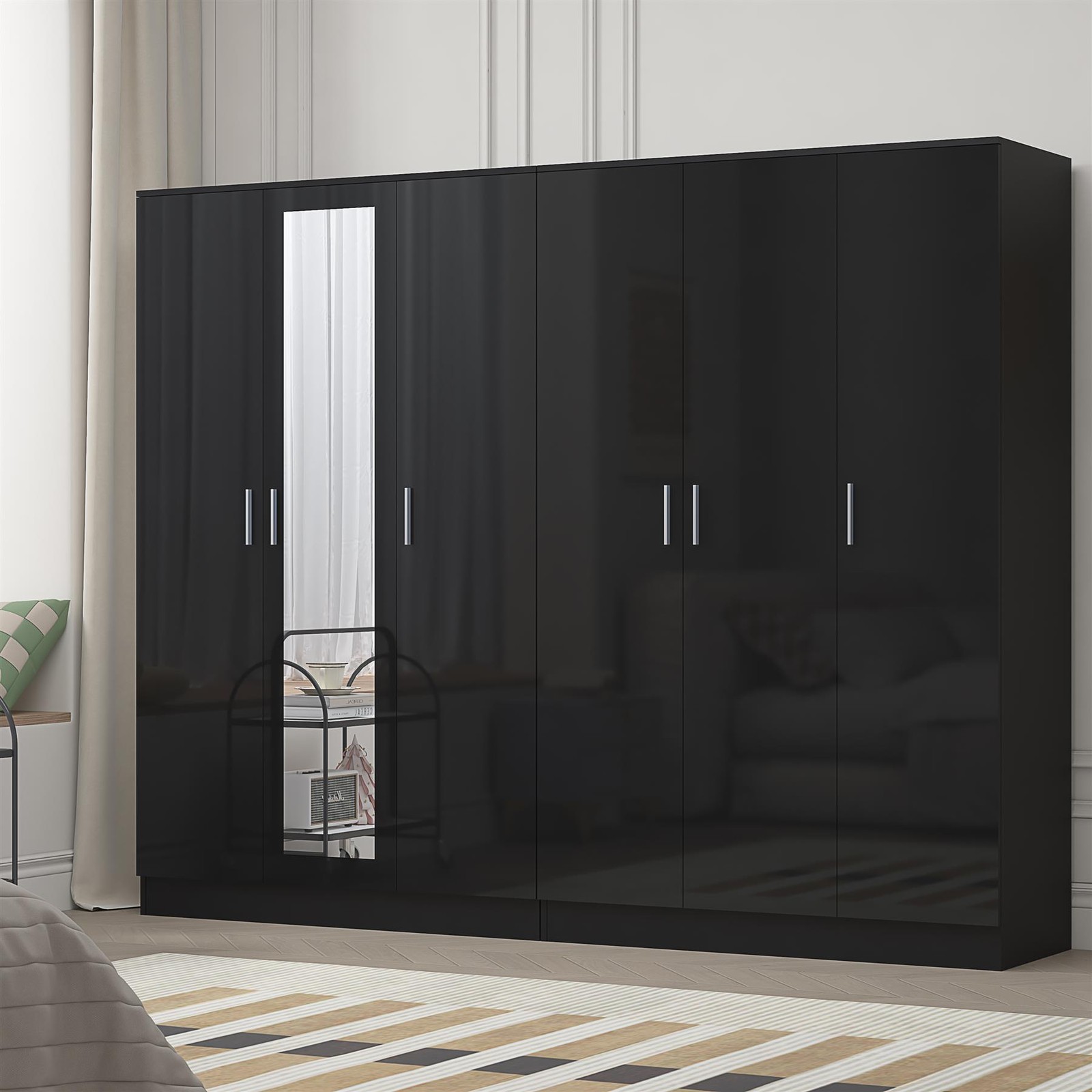 REFLECT Wardrobe Bundle: Mirror 3 Door + 3 Door Plain - Black/Black - Image 4