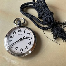 Seiko Pocket Watch White Dial Dress Timepiece Black Strap