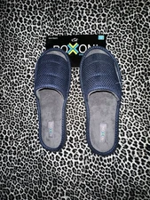 New Roxoni Men’s Memory Foam Slippers 8.5/9.5  Navy Blue Plush