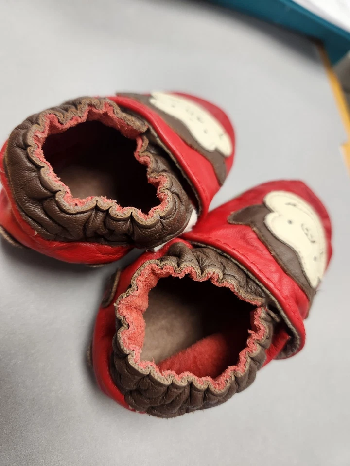 Zapatos de cuero para bebé Robeez tema mono 6 - 12 meses rojo y marrón Foto 4 de 4