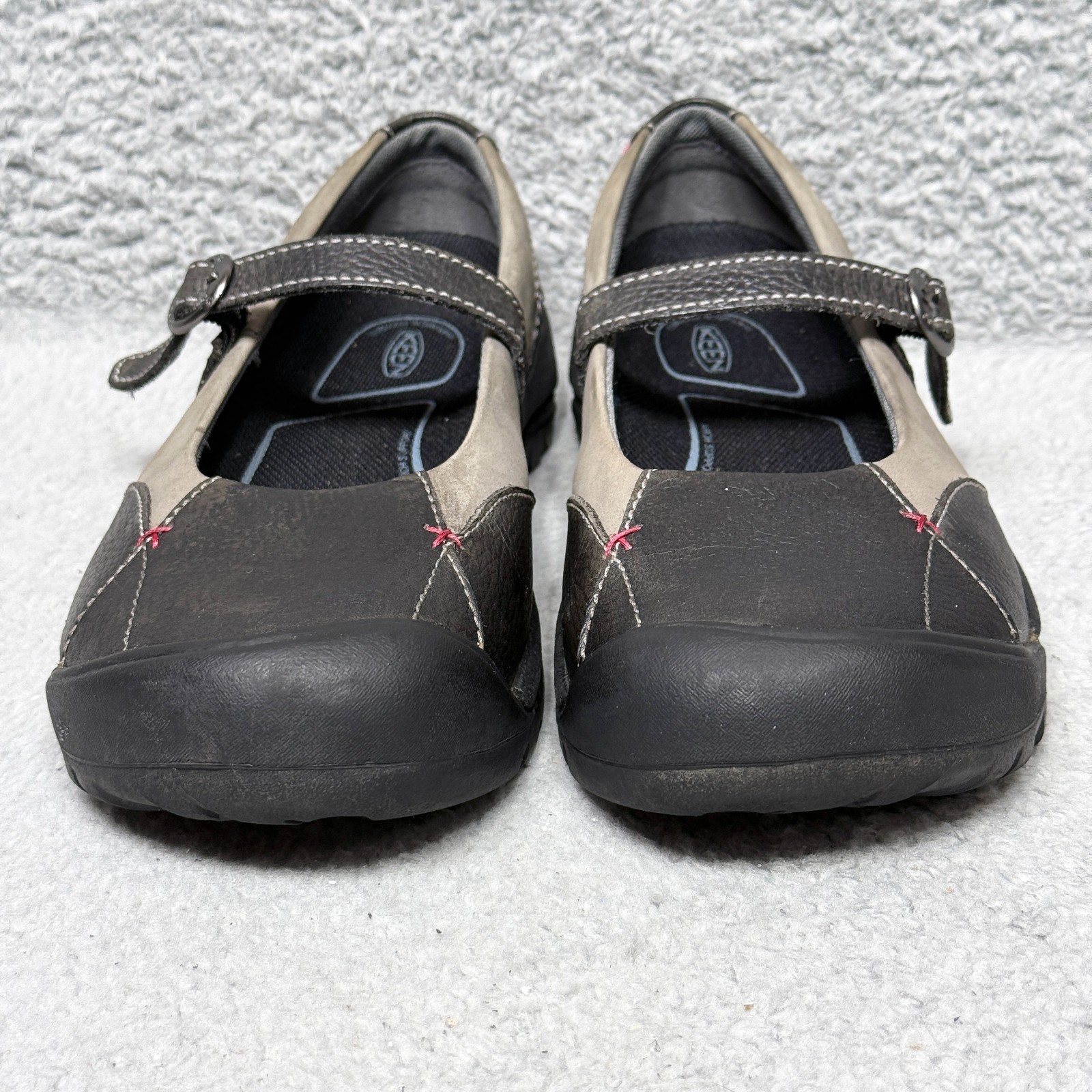 Scarpe donna Keen Presidio taglia 10 Mary Jane nere grigie fibbia pelle 1011434