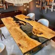 Handmade Live Edge Wood Epoxy River Dining Table Solid Slab Luxury Furniture